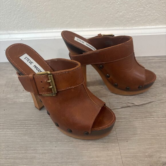 Steve Madden Brown Leather Clog Heels 6 New! - Picture 2 of 5